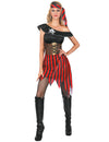 Déguisement de pirate pour femme noir et rouge à rayures avec bandana
