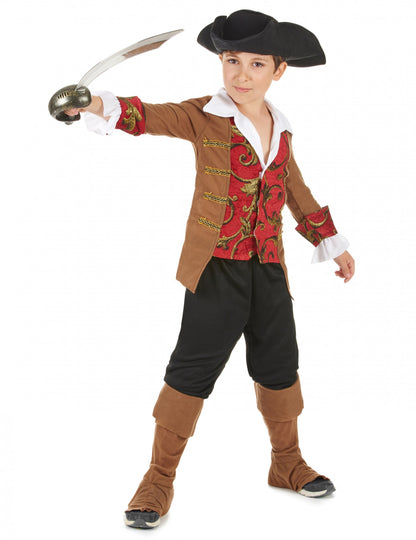 Akcijski položaj sa sabljom piratskog kostima za dječaka smeđe i crne boje
