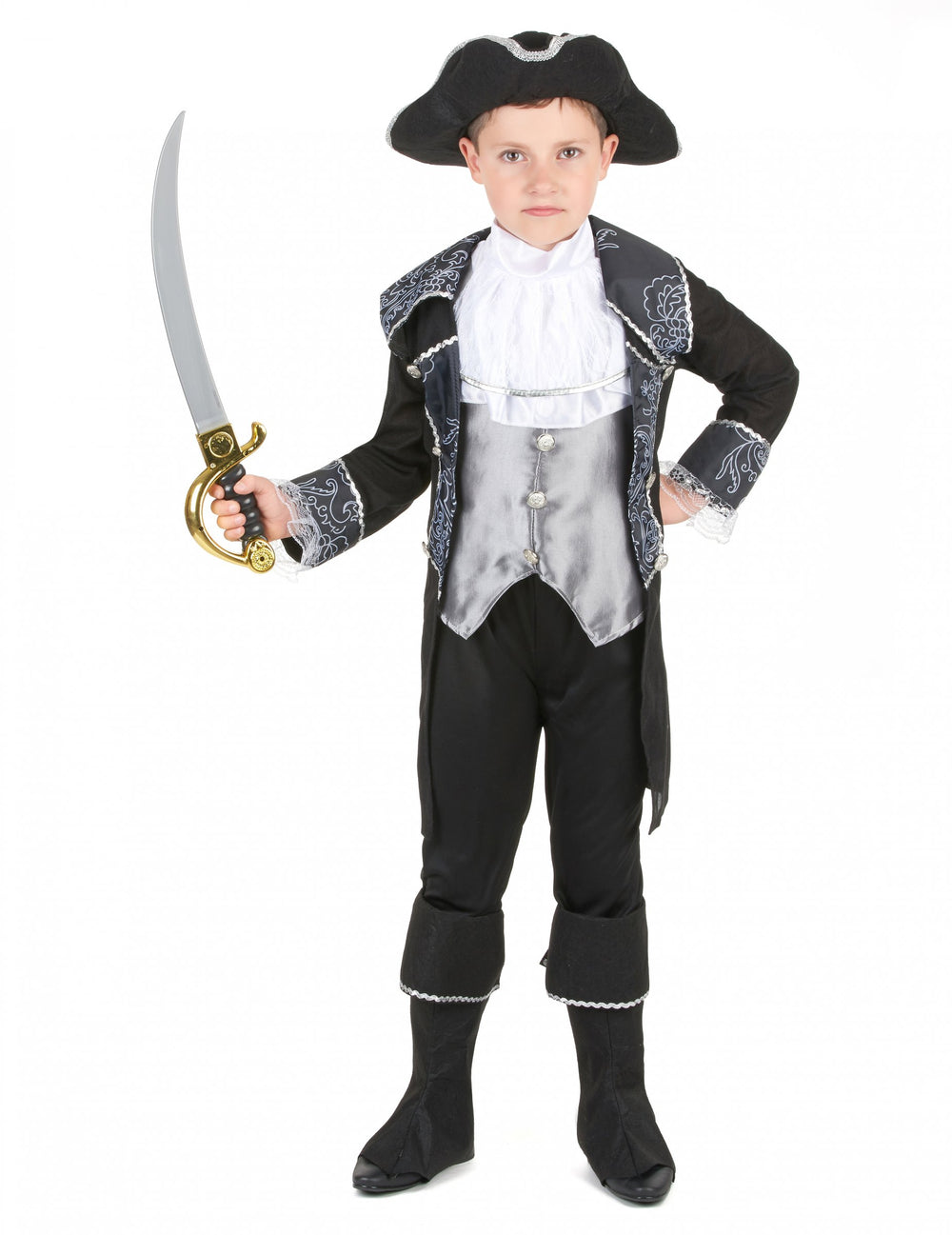 Déguisement pirate pour garçon gris et noir avec chapeau