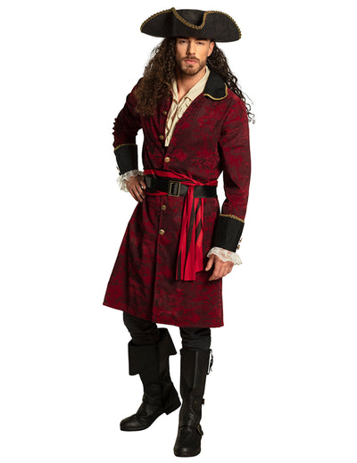 Déguisement de pirate pour homme rouge bordeaux et noir avec chapeau