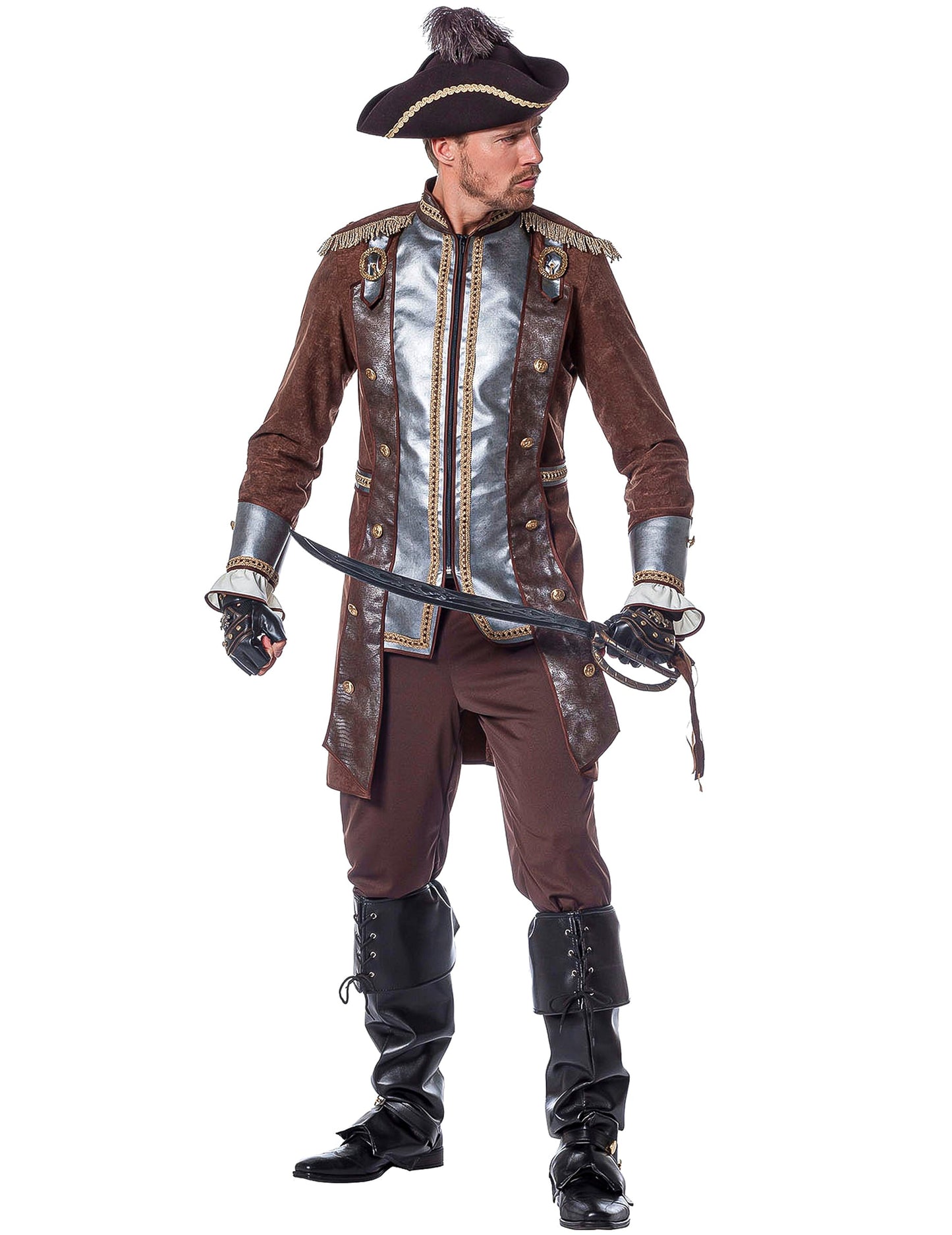 Déguisement pirate luxe argent et marron homme