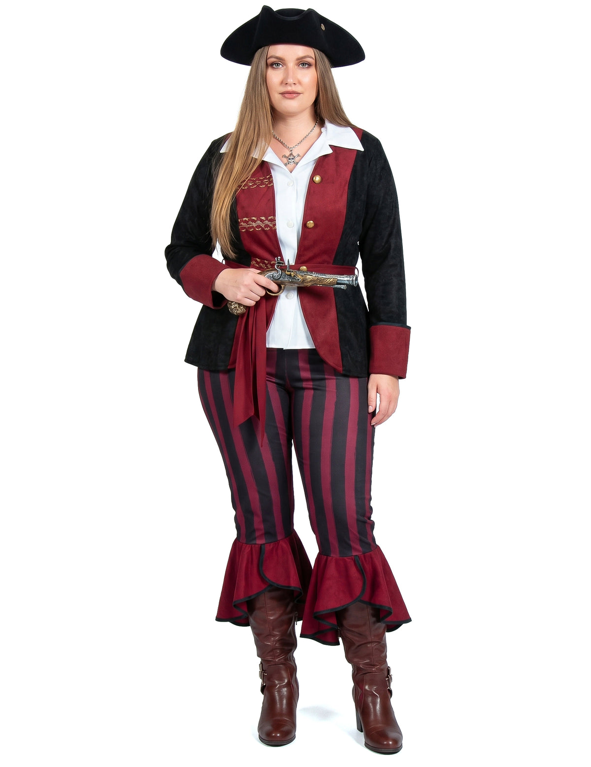 Luksuzni ženski gusarski kostim crno-bordo