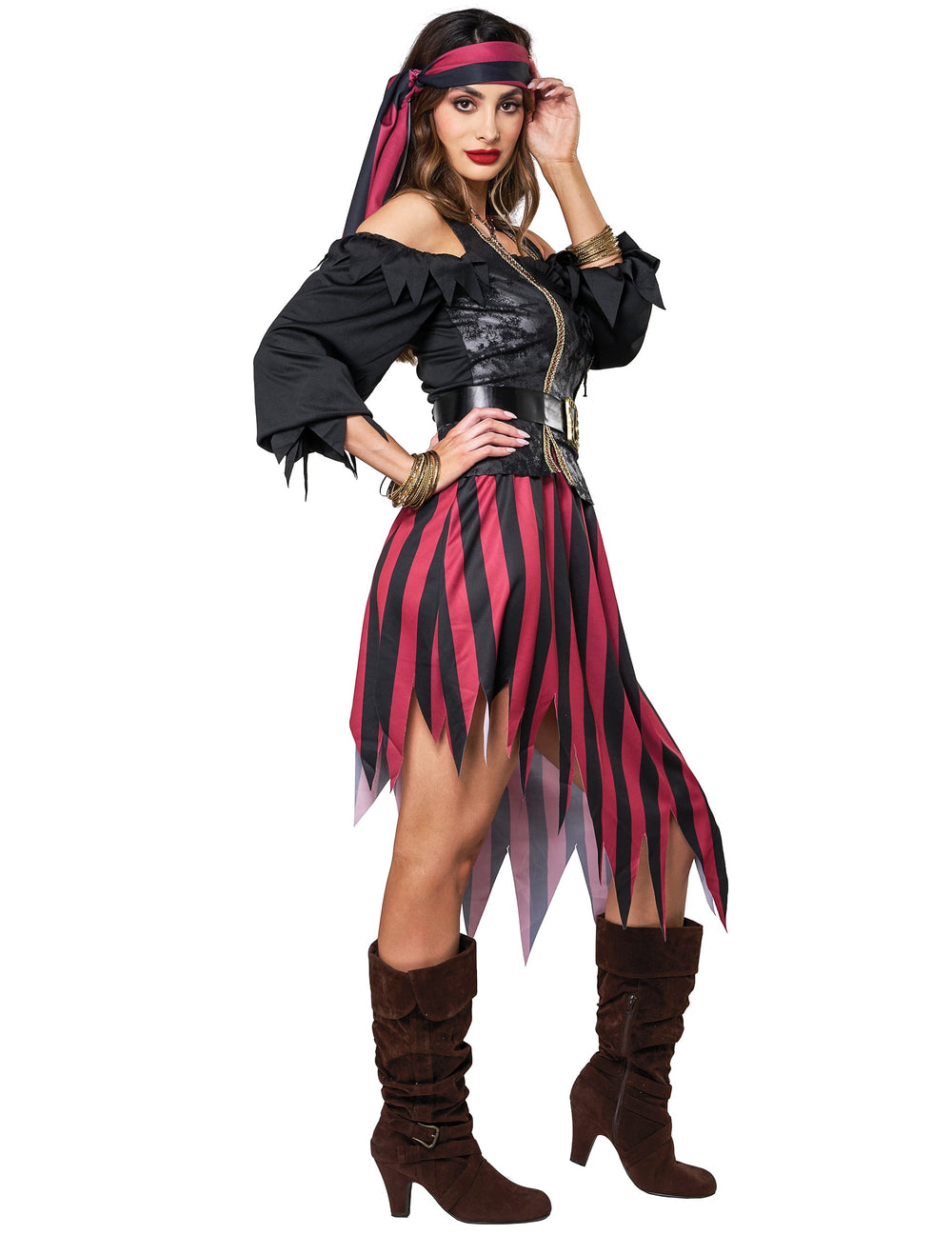 Vue de profil du déguisement pirate rebelle pour femme