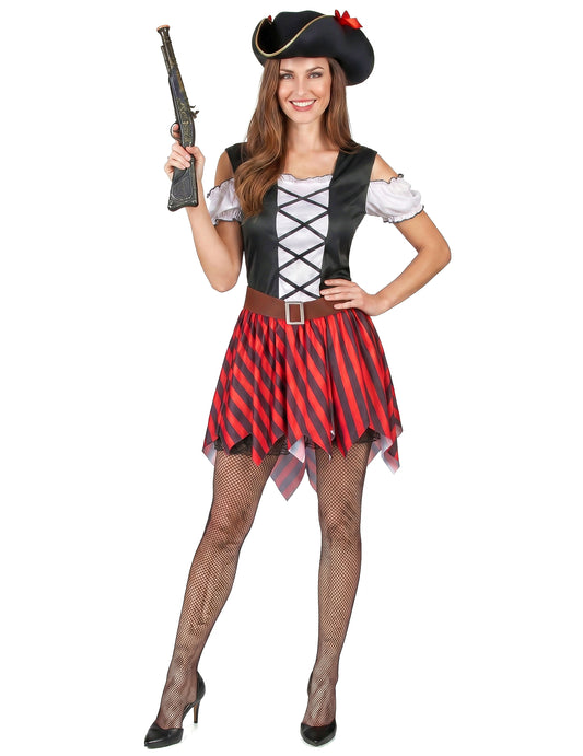 Déguisement Pirate à rayures rouges et noires femme