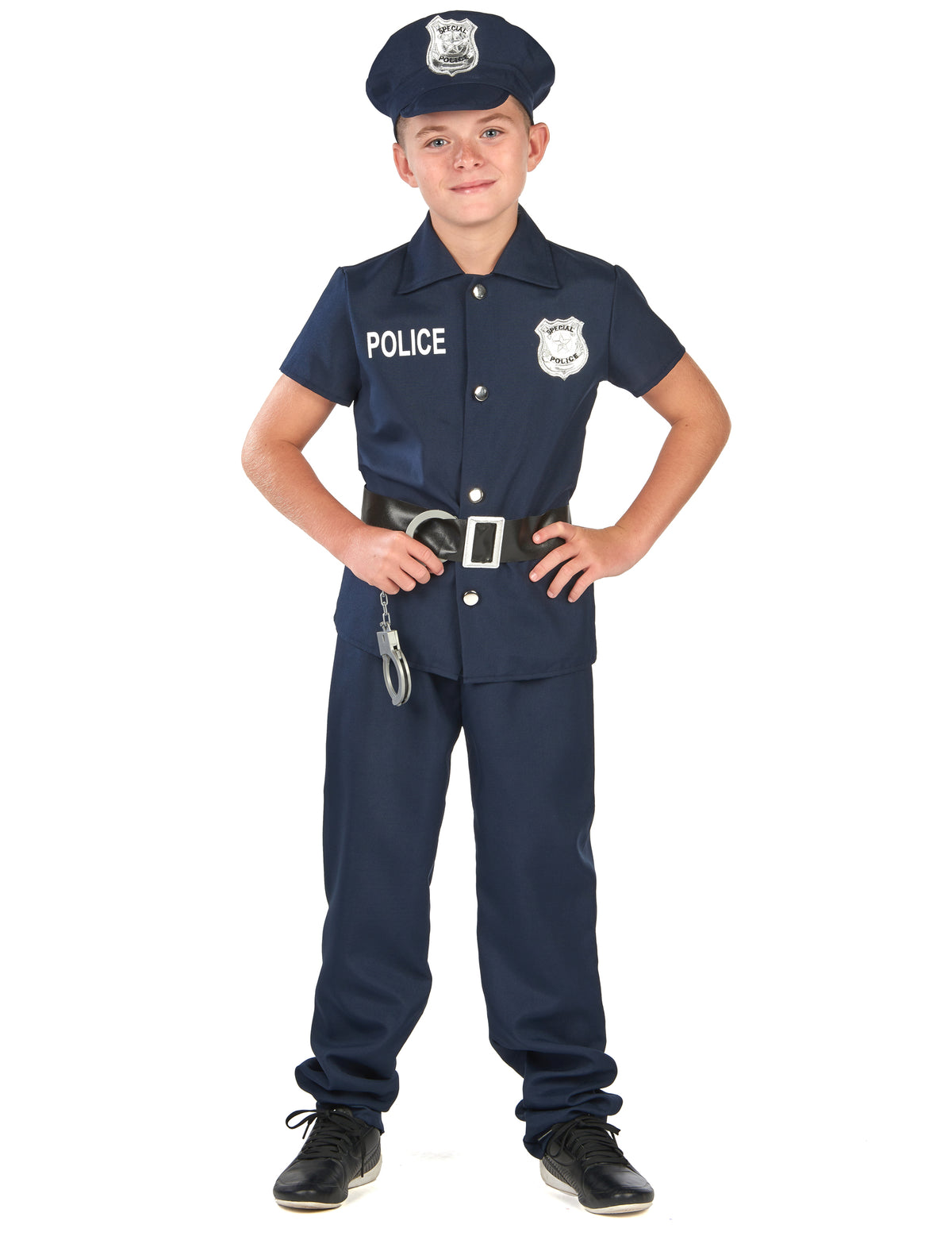 Déguisement policier à manches courtes pour enfant bleu marine avec casquette et menottes