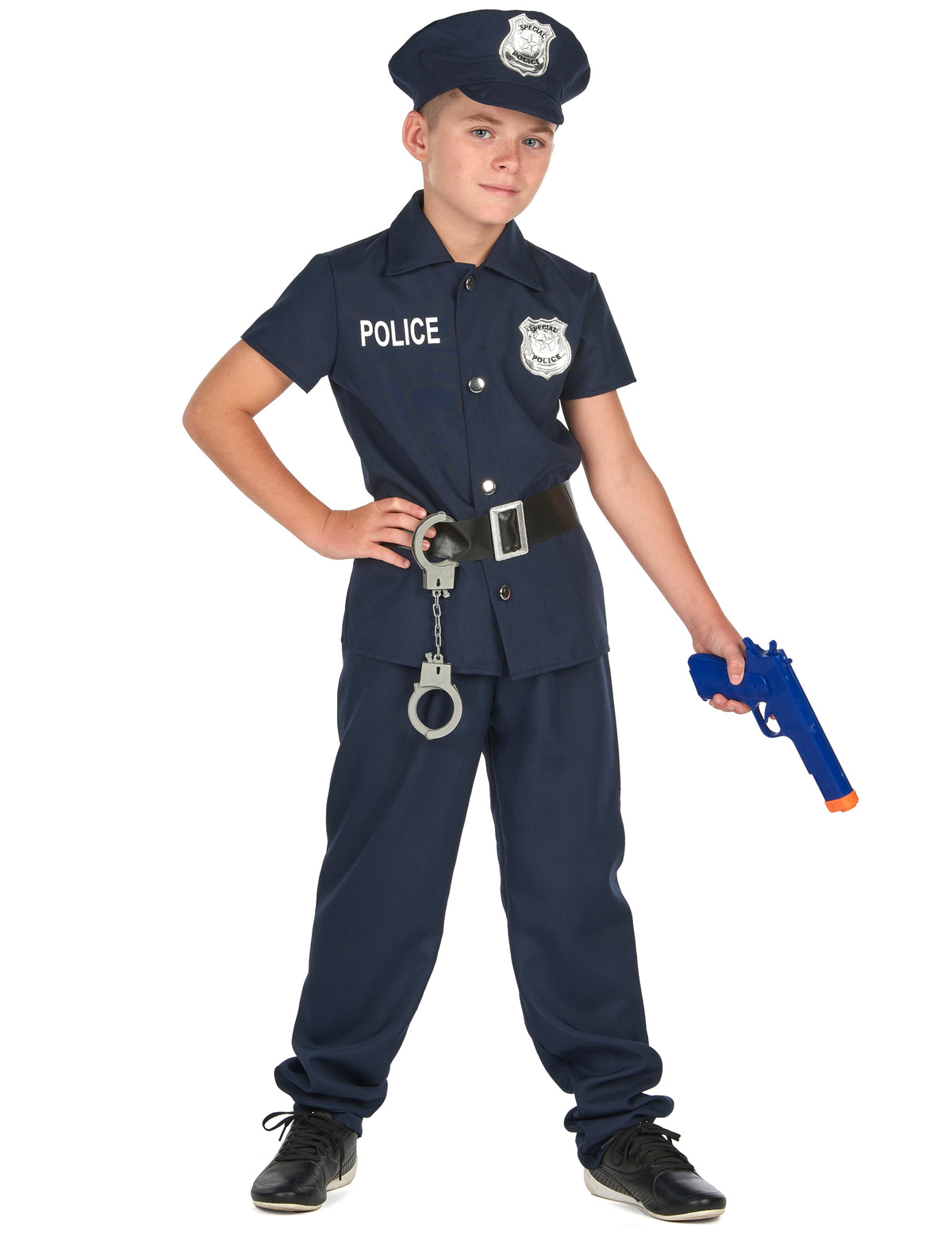 Déguisement de policier à manches courtes pour enfant bleu marine avec casquette