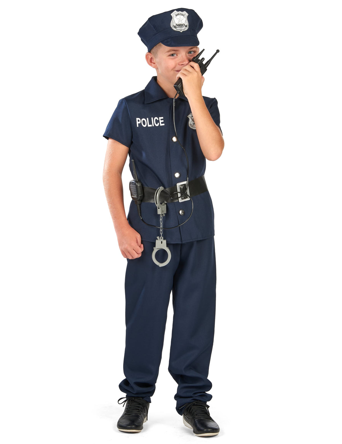 Accessoires et talkie-walkie du déguisement de policier à manches courtes pour enfant