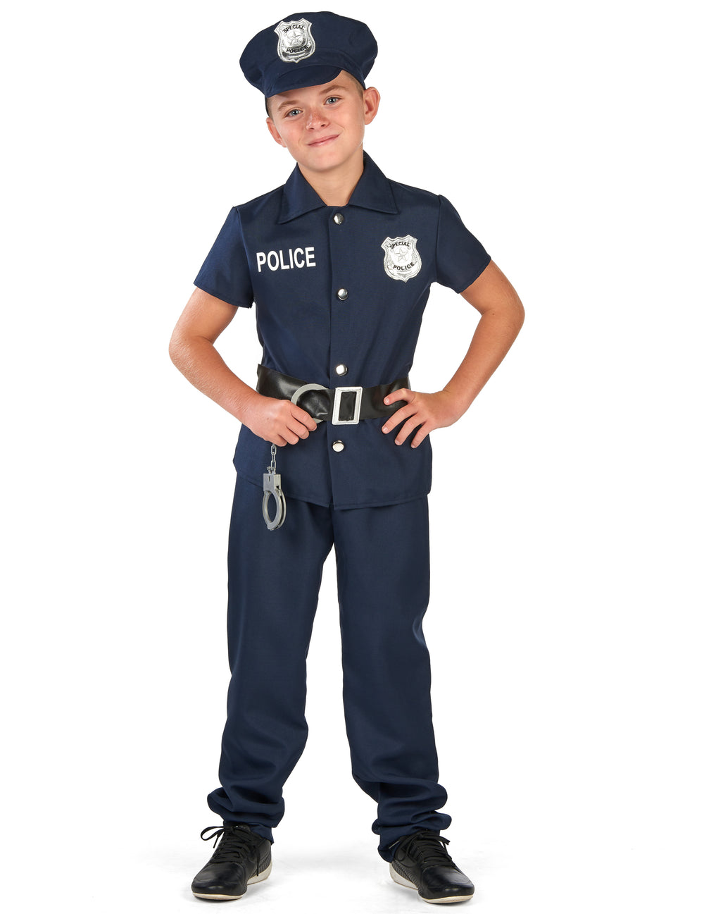 Vue de face du déguisement de policier à manches courtes pour enfant