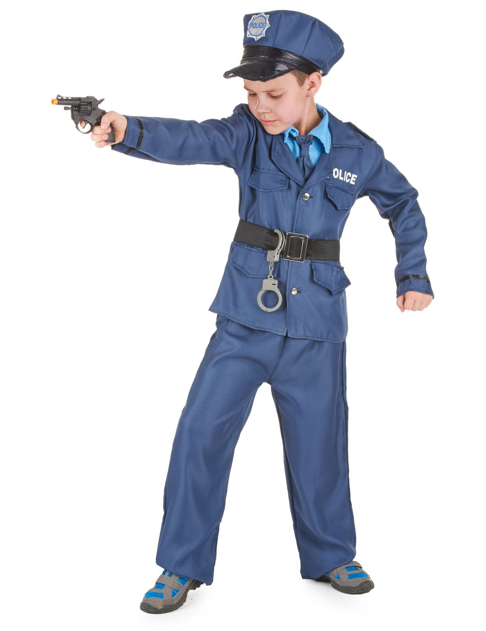 Vue de profil avec pistolet du déguisement de policier