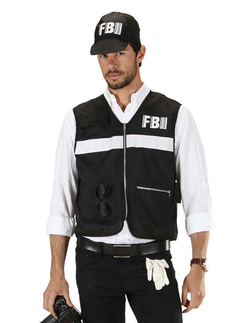Déguisement de policier FBI pour adulte noir avec gilet et casquette