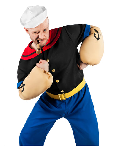 Déguisement Popeye™ pour adulte noir et bleu avec bras musclés