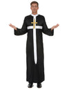 Déguisement de prêtre pour homme noir avec croix blanche et collier doré