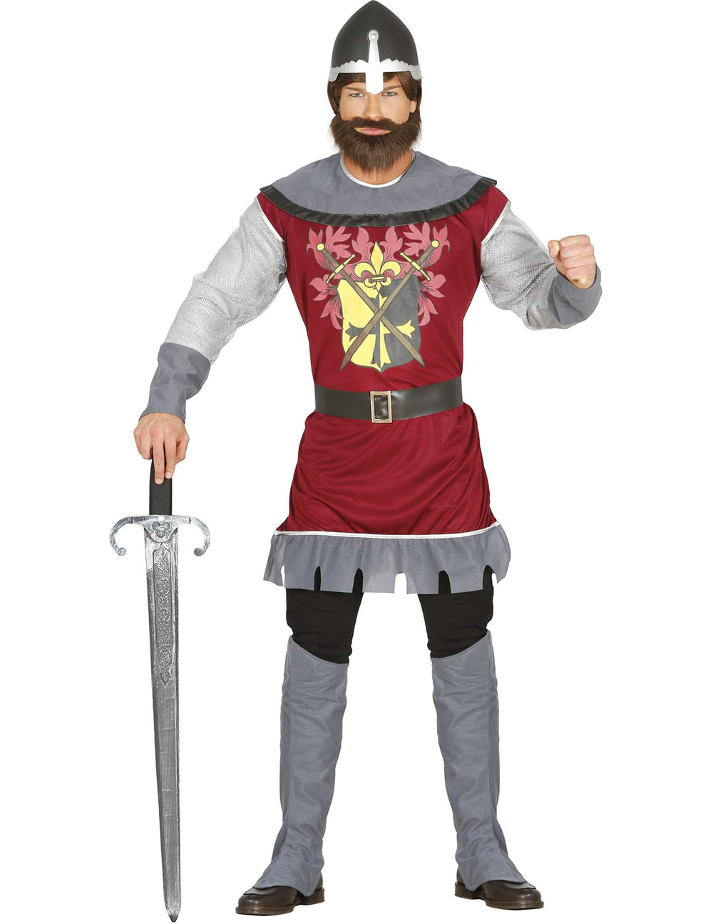 Kostim princa vitez za odrasli bordo i siva s kacigom