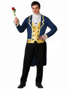 Déguisement de prince de conte de fées pour homme bleu, jaune et blanc avec rose