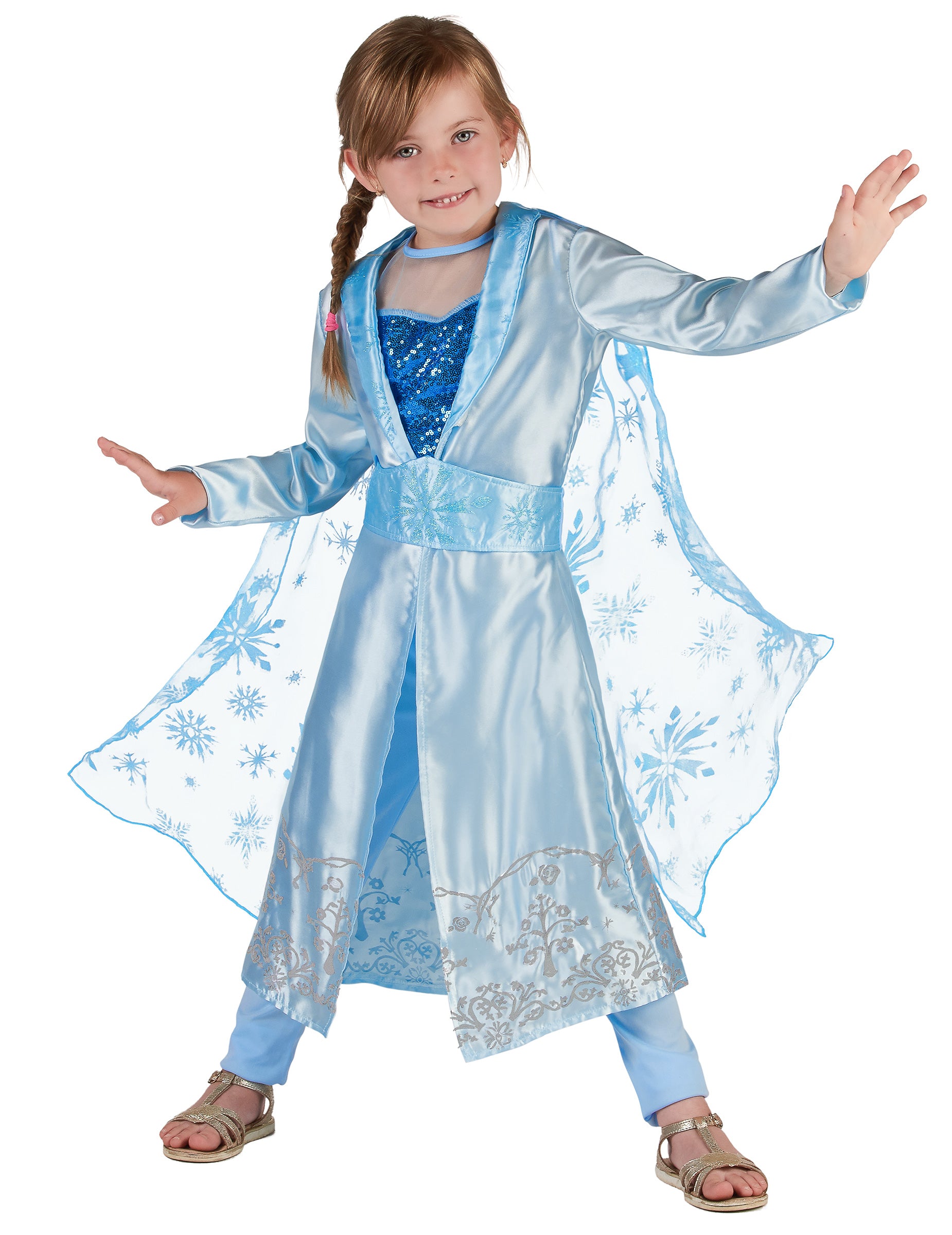 Déguisement de Princesse grand nord pour fille bleu clair avec cape à flocons