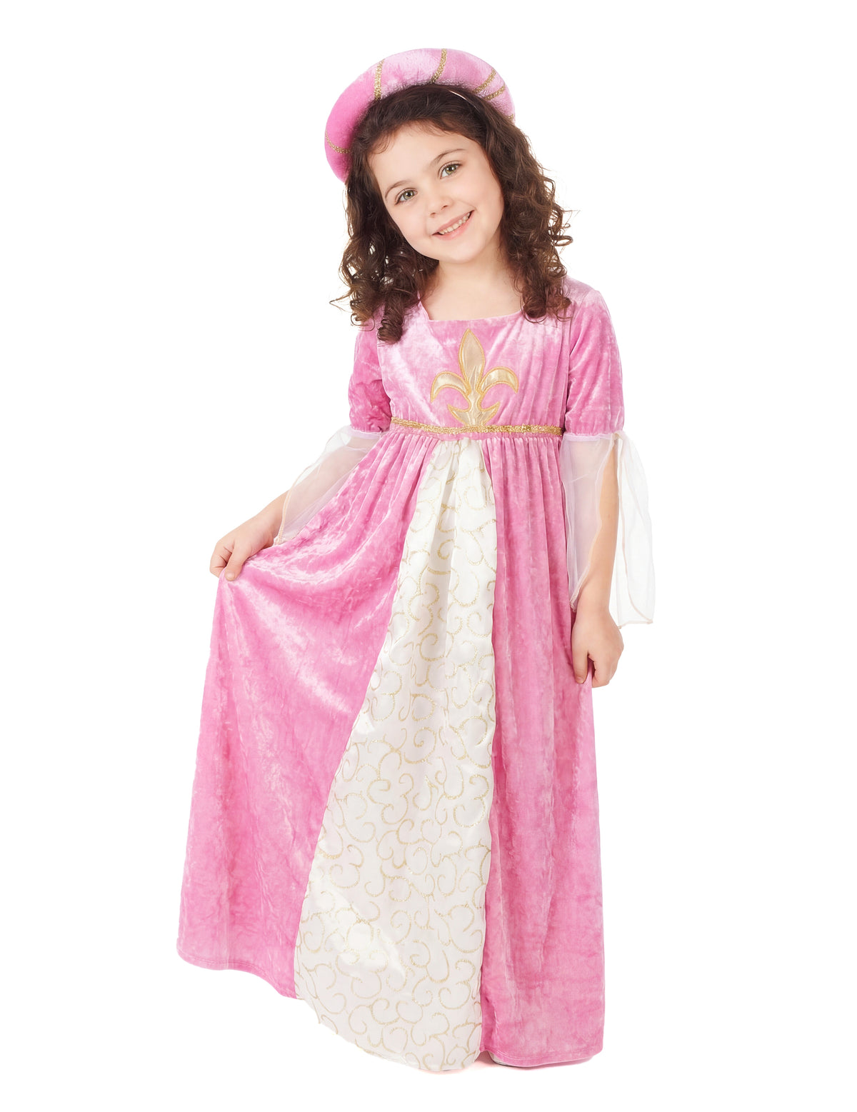 Déguisement de princesse médiévale pour fille rose et or avec coiffe