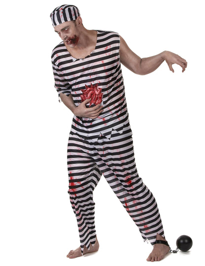 Vue avec boulet et chaîne du déguisement de prisonnier zombie effrayant