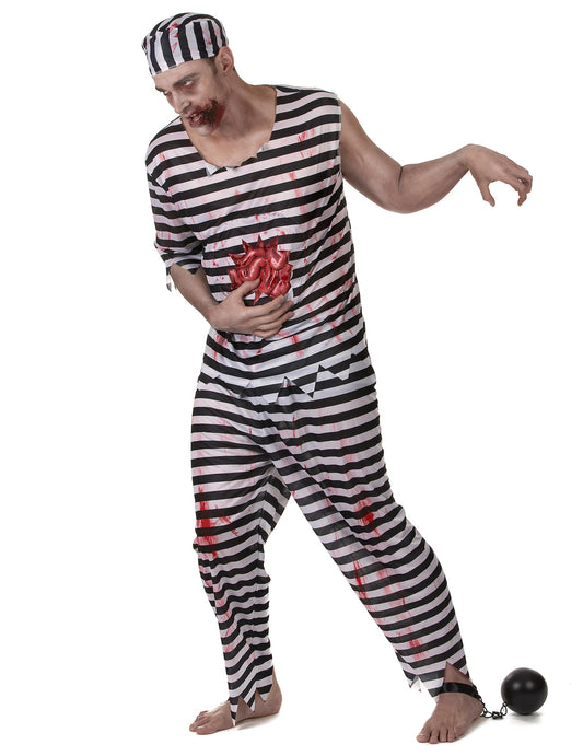 Vue avec boulet et chaîne du déguisement de prisonnier zombie effrayant