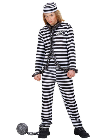 Déguisement de prisonnier pour adolescent noir et blanc à rayures