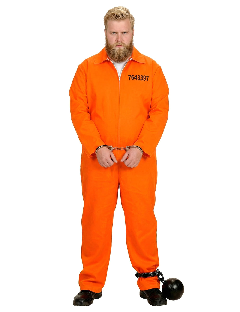 Vue de face du déguisement de prisonnier pour homme orange