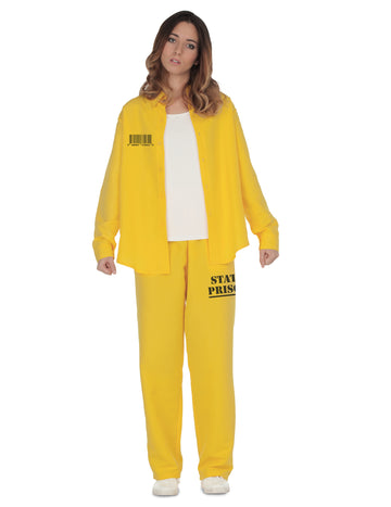 Déguisement de prisonnière pour femme jaune avec chemise et pantalon