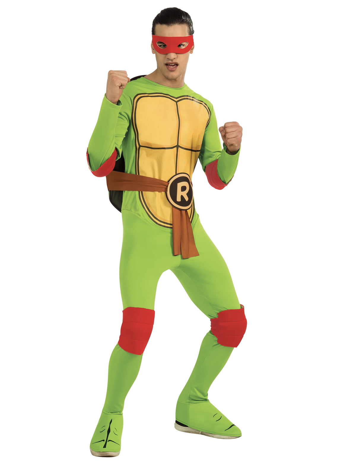 Gros plan sur le plastron et la ceinture du déguisement Raphael Tortues Ninja classique