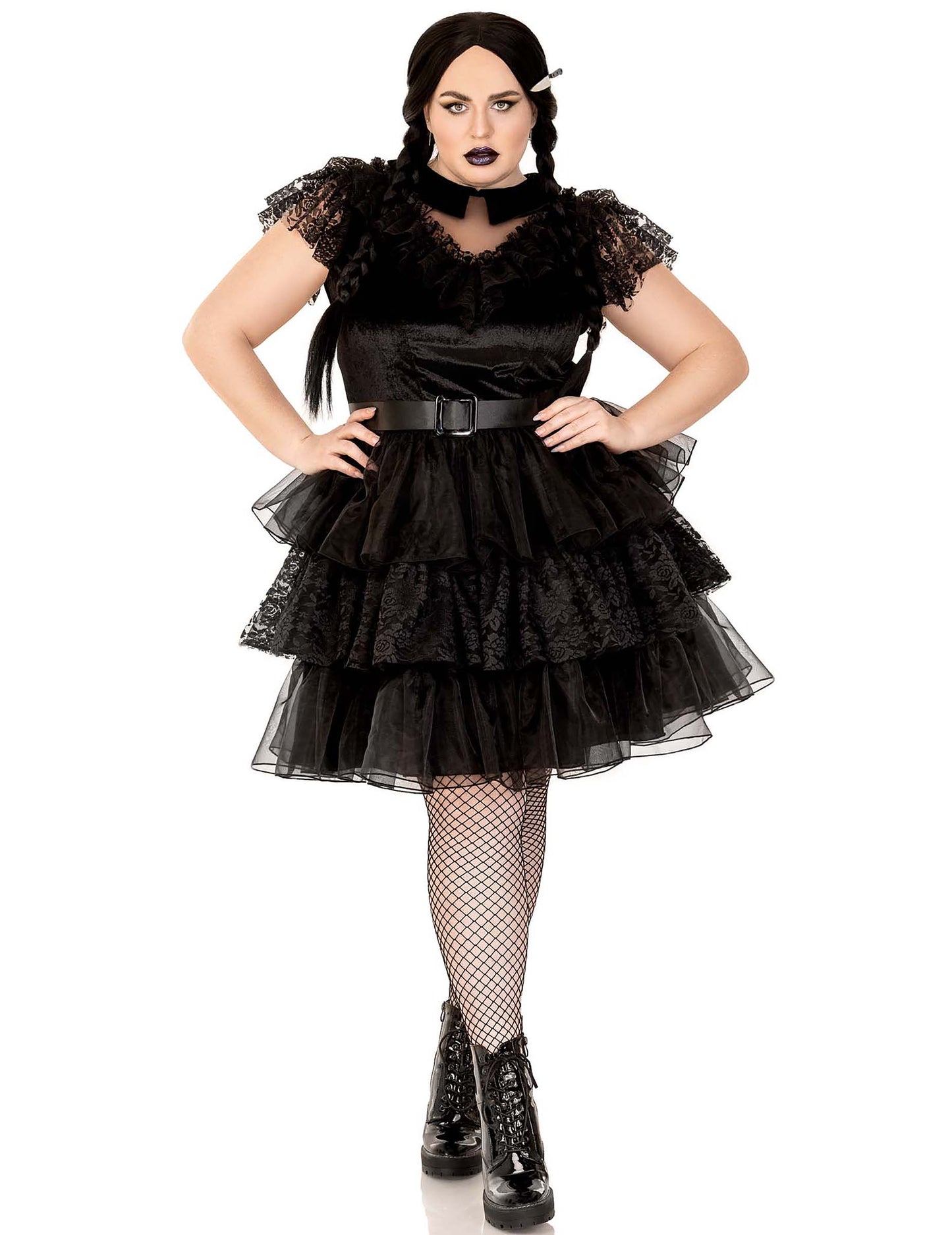 Déguisement rebelle gothique sexy pour femme noir avec dentelle et volants