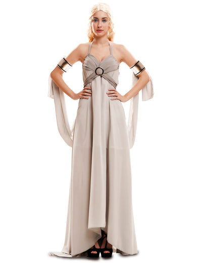 Déguisement reine des dragons glamour pour femme gris clair avec brassards