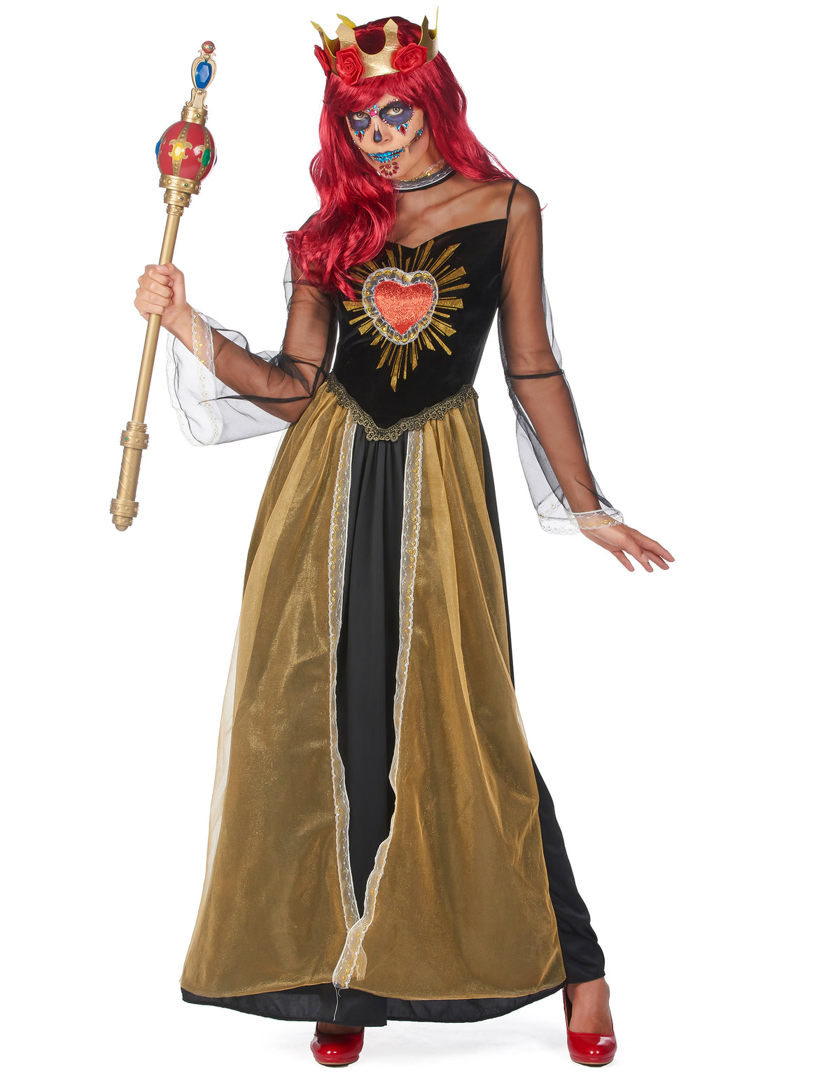 Sceptre royal doré du déguisement reine du Dia de los muertos pour femme