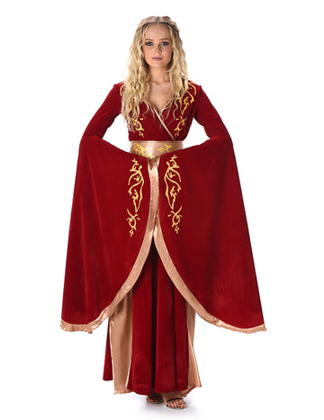 Crvena i zlatna srednjovjekovna kraljica kostim žena