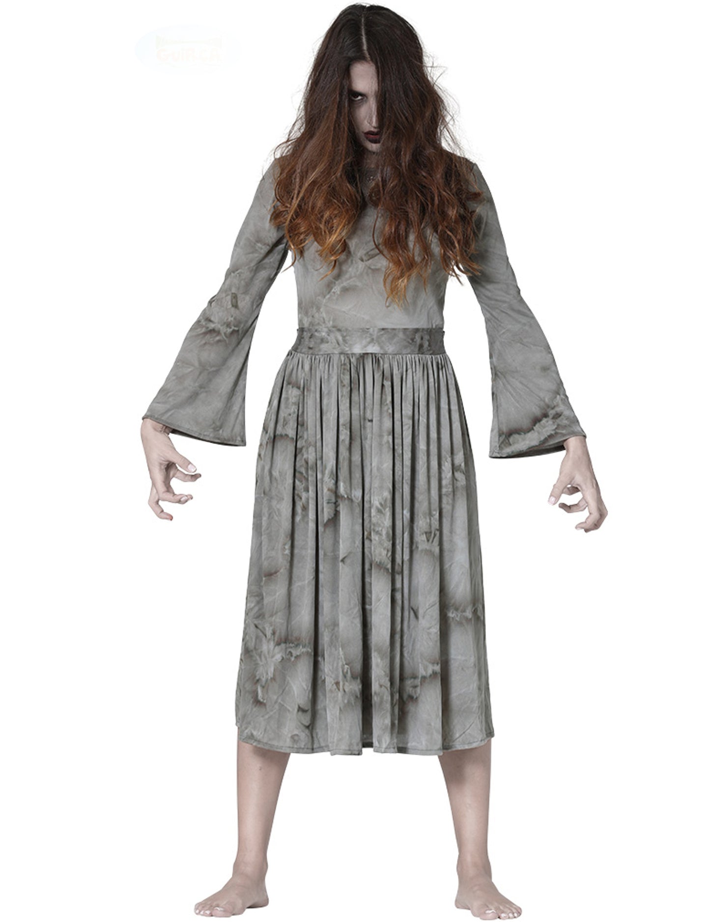 Déguisement de revenante terrifiante pour femme gris effet sale