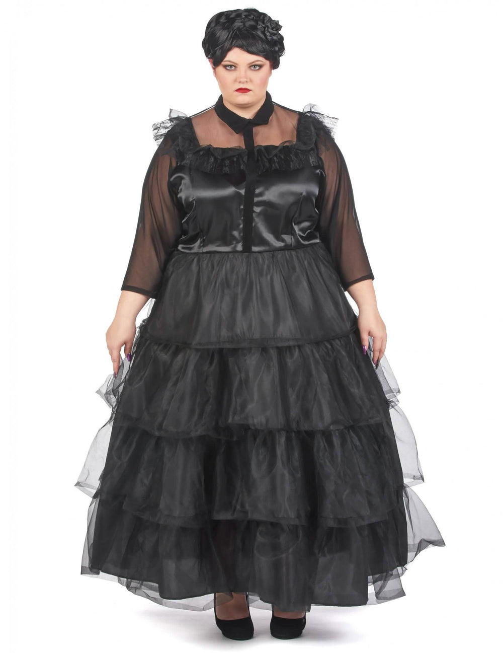 Déguisement robe de bal gothique pour femme noire à volants