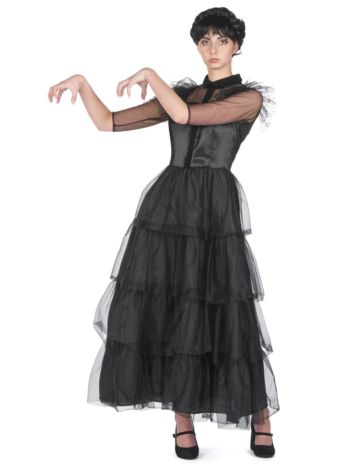 Vue de profil du déguisement robe de bal gothique pour femme