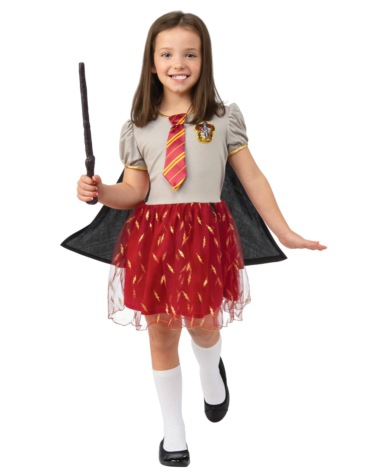 Kostim haljina tutu Gryffindor Harry Potter za djevojčica siva i crvena s štapićem i plaštom