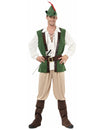 Déguisement de Robin des Bois pour homme vert et beige avec chapeau à plume
