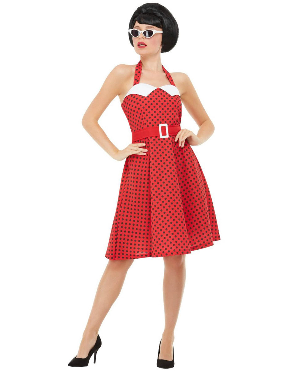 Rockabilly kostim iz 50-ih za žena crvena s crnim točkicama