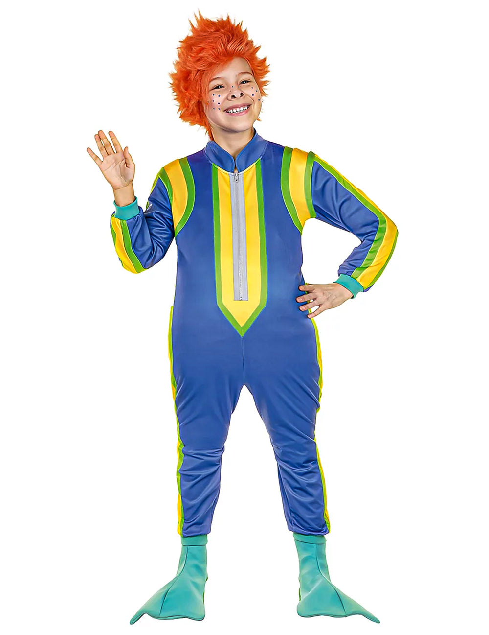 Déguisement Sams™ pour enfant bleu et jaune avec perruque rousse