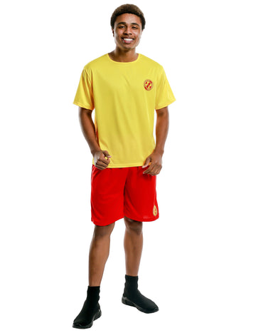 Déguisement de sauveteur en mer pour homme jaune et rouge