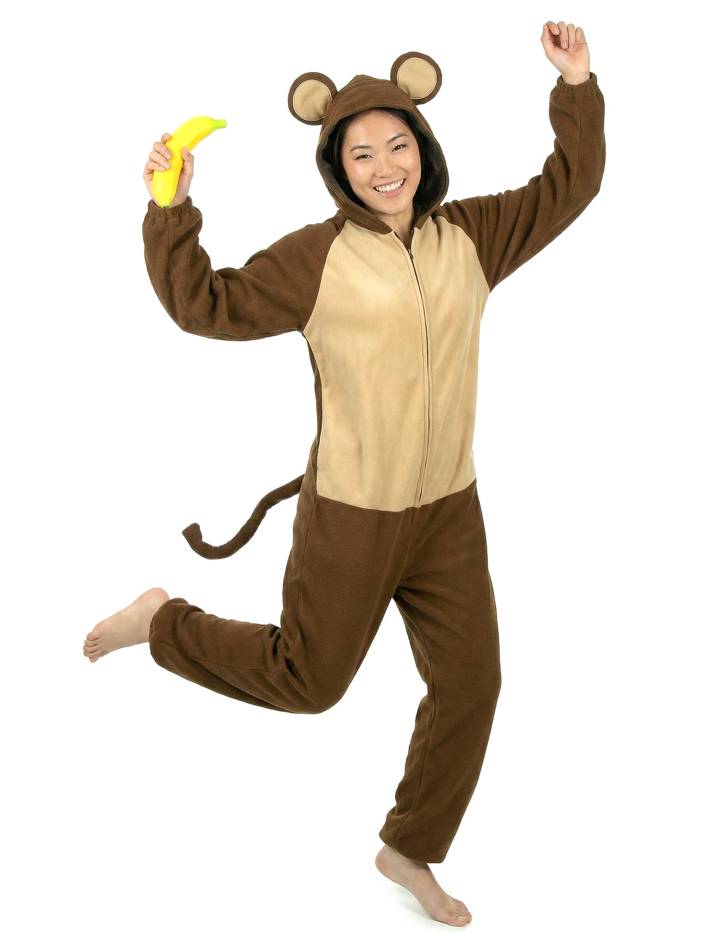 Vue de face en mouvement du déguisement de singe pour femme
