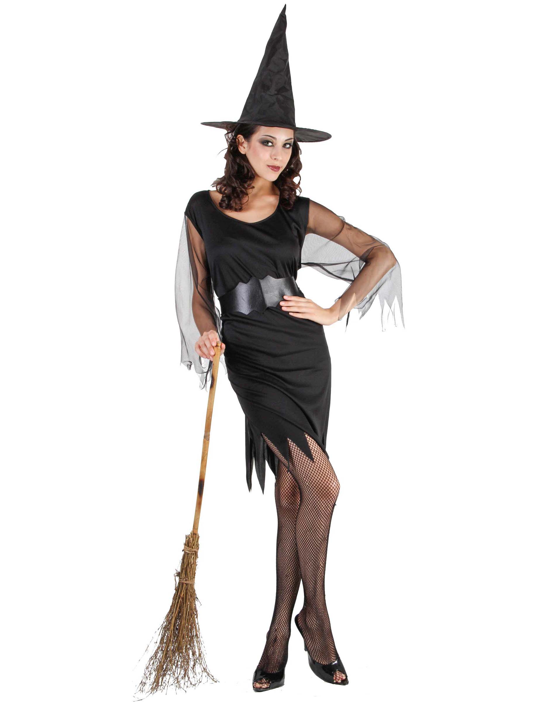 Déguisement de sorcière pour femme noir avec manches en tulle