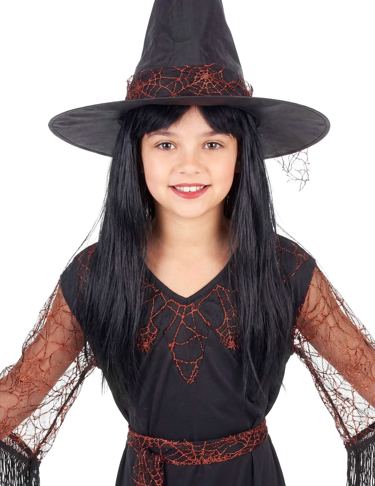 Krupni plan na gornji dio tijela i šešir kostima za vješticu halloween