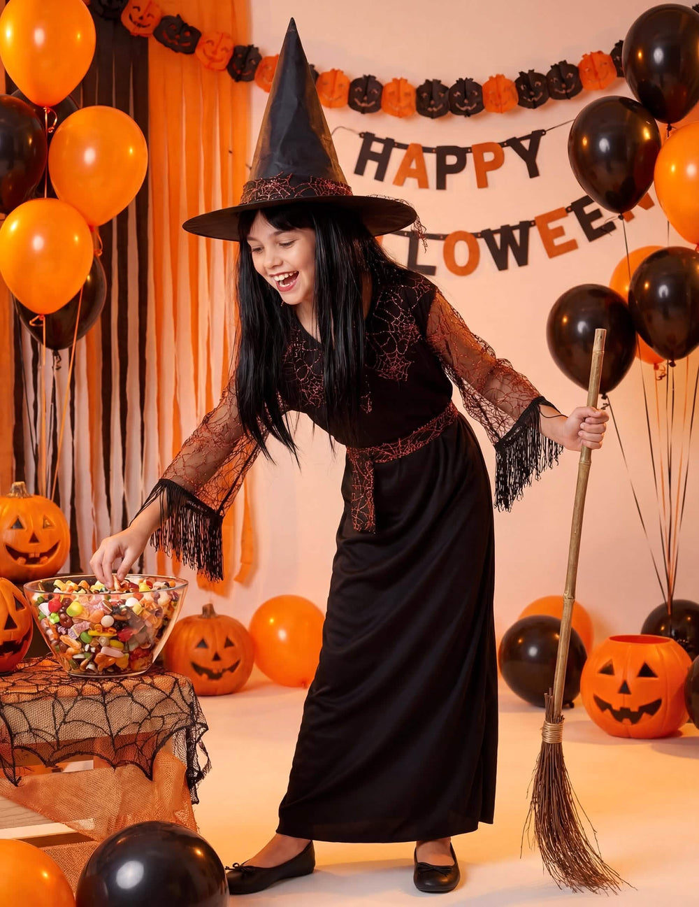 Slikanje s zdjelom bomboni kostima vještice halloween za djevojčica
