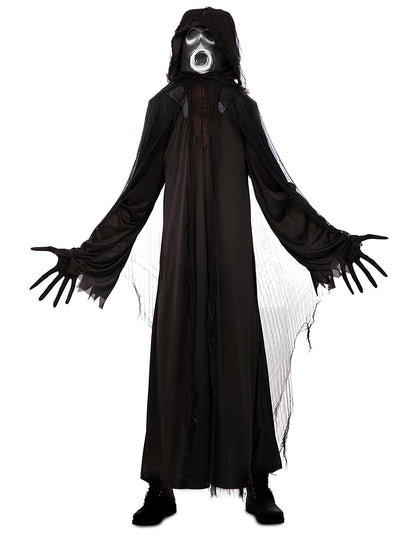 Déguisement de spectre pour adulte noir avec masque et voiles déchirés