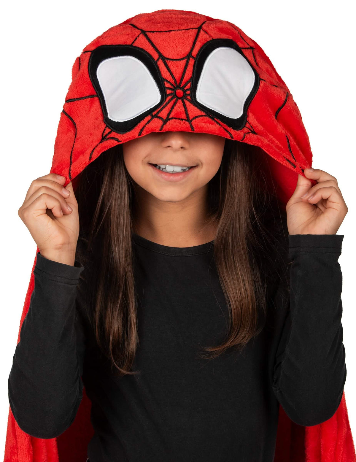 Détail de la capuche du déguisement plaid polaire à capuche Spidey et ses Amis