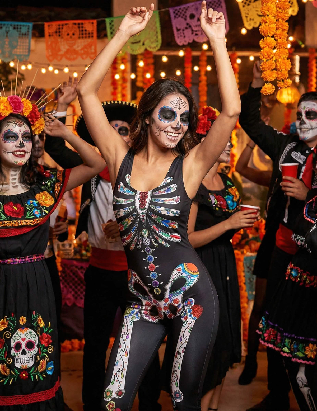Festivno prikazivanje kostima kostura Dia de los muertos