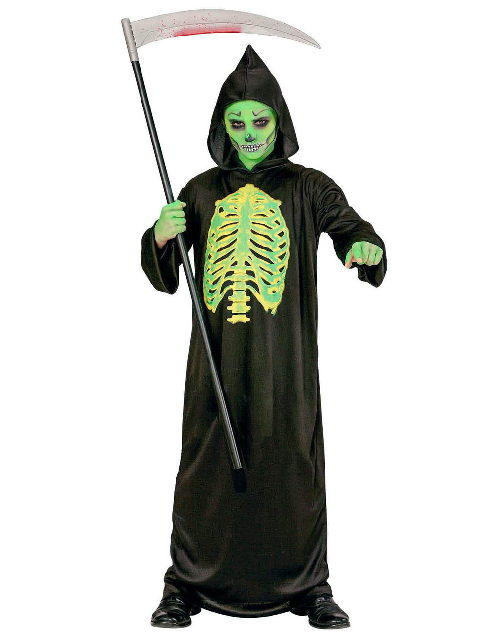 Kostim kostura s otvorenim trbuhom halloween za dijete crna i neonska zelena