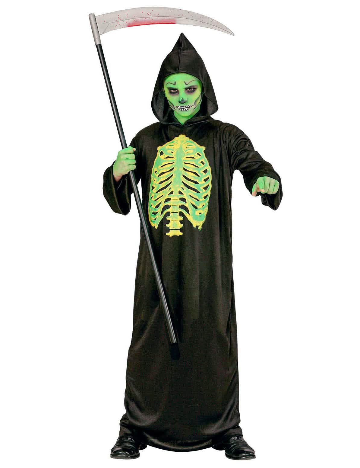 Kostim kostura s otvorenim trbuhom halloween za dijete crna i neonska zelena