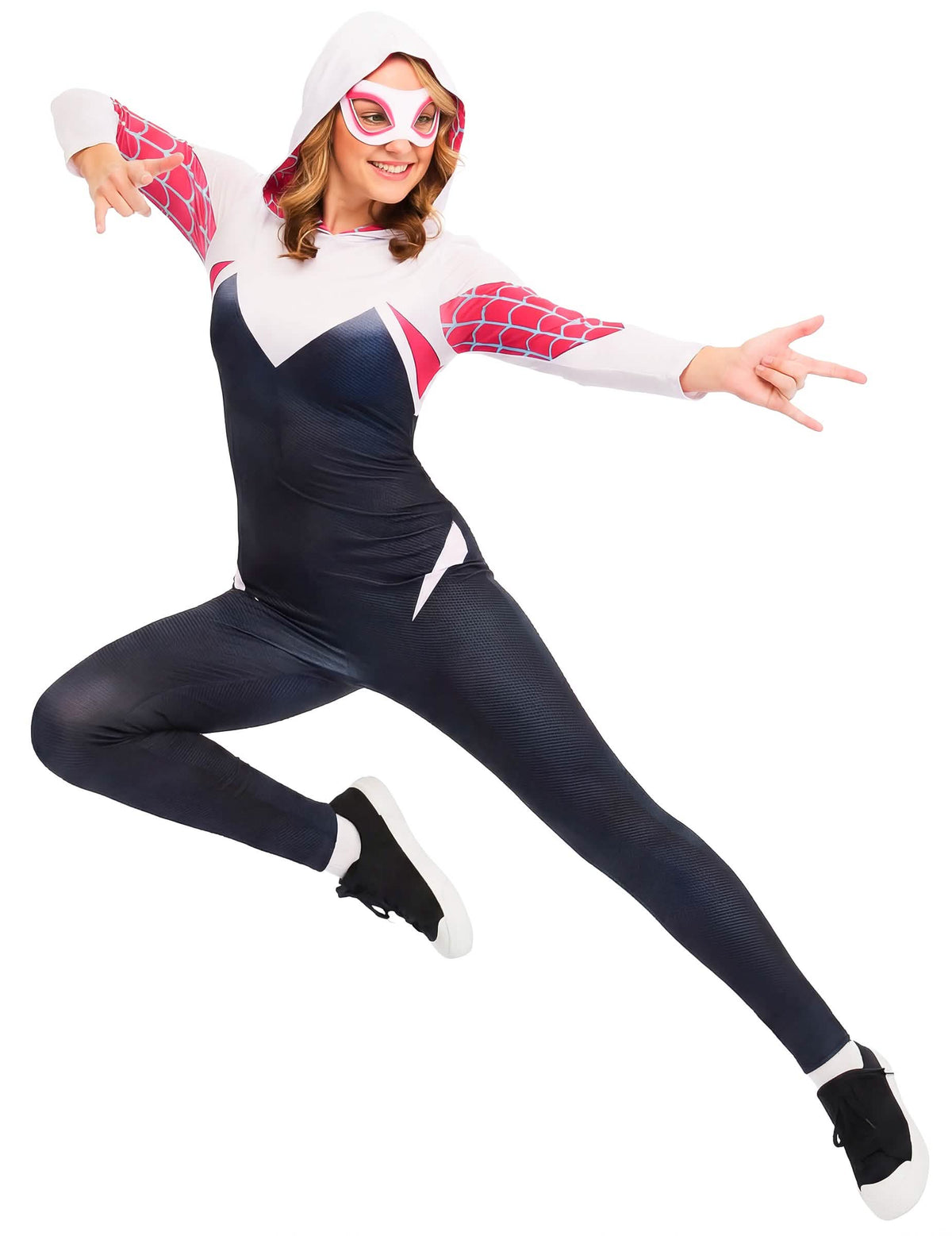 Kostim Ghost-Spider za ženu bijela crna i roza s kapuljačom