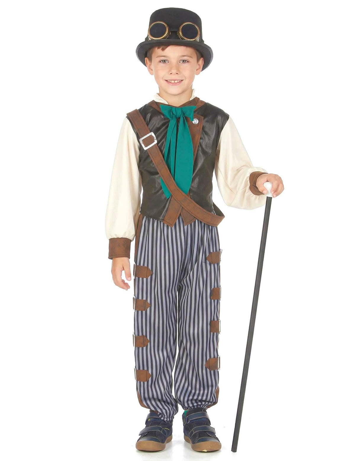 Prednji pogled s štapom na steampunk dandy kostimu za dijete