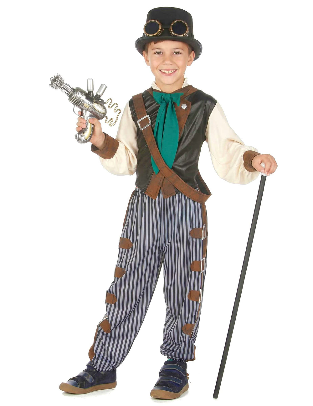 Steampunk dandy kostim za dijete smeđa i crna s prugastim hlačama i cilindrom